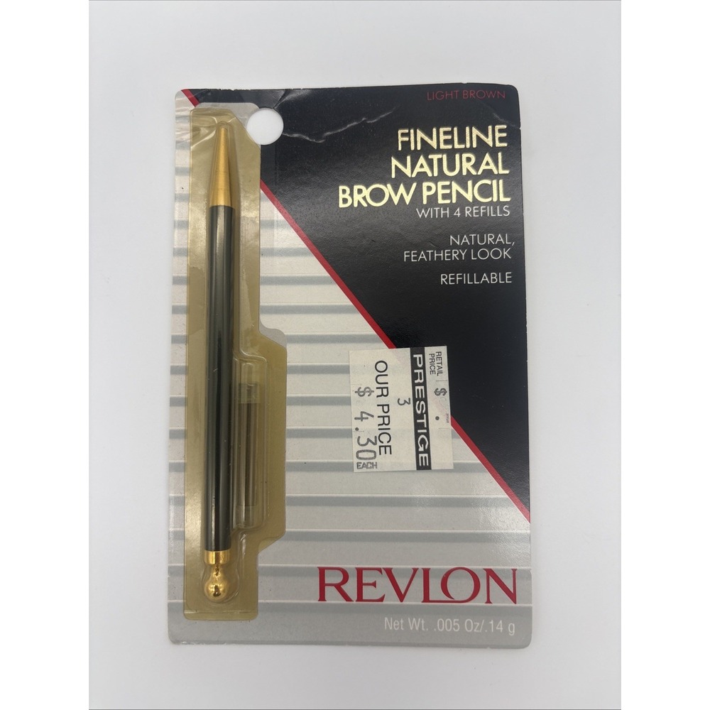 RARE Vintage Revlon Fineline Natural Brown Pencil with 4 Refills LIGHT BROWN NOS